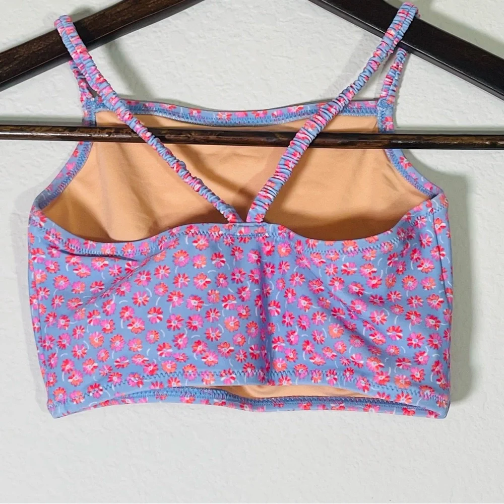 J Crew Crewcuts Girl’s Ruched Strap Tankini Swim Top Size 7 in Blue Multi Floral